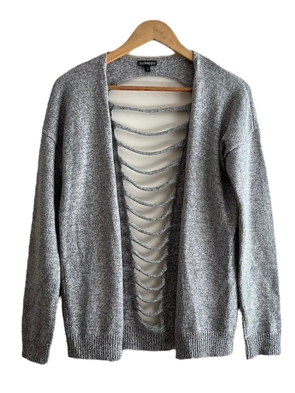 Express heather Gray Open-Back Ladder Cutout open front Cardigan Sweater small